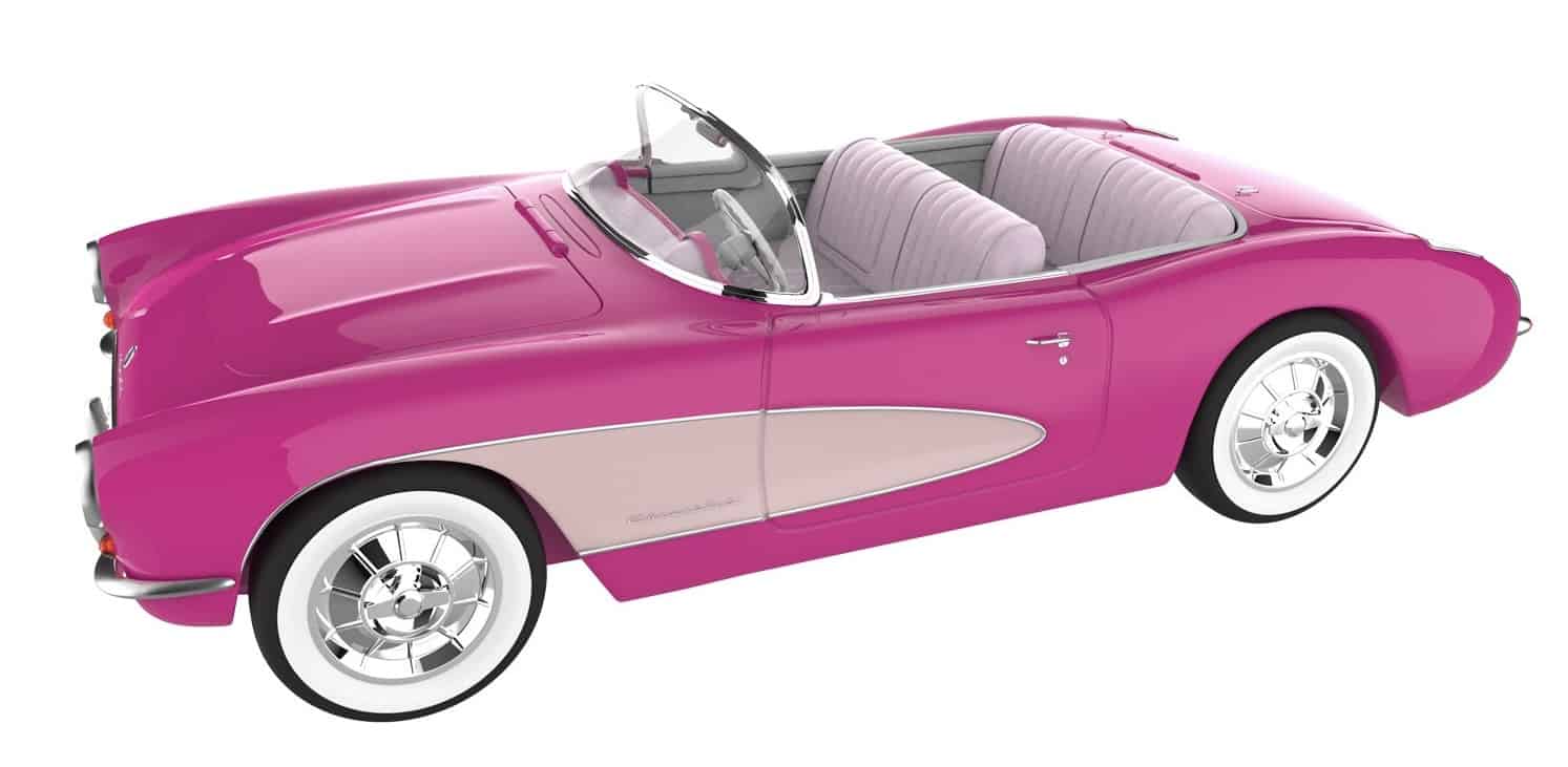 A hot pink convertible in this image from AMC.