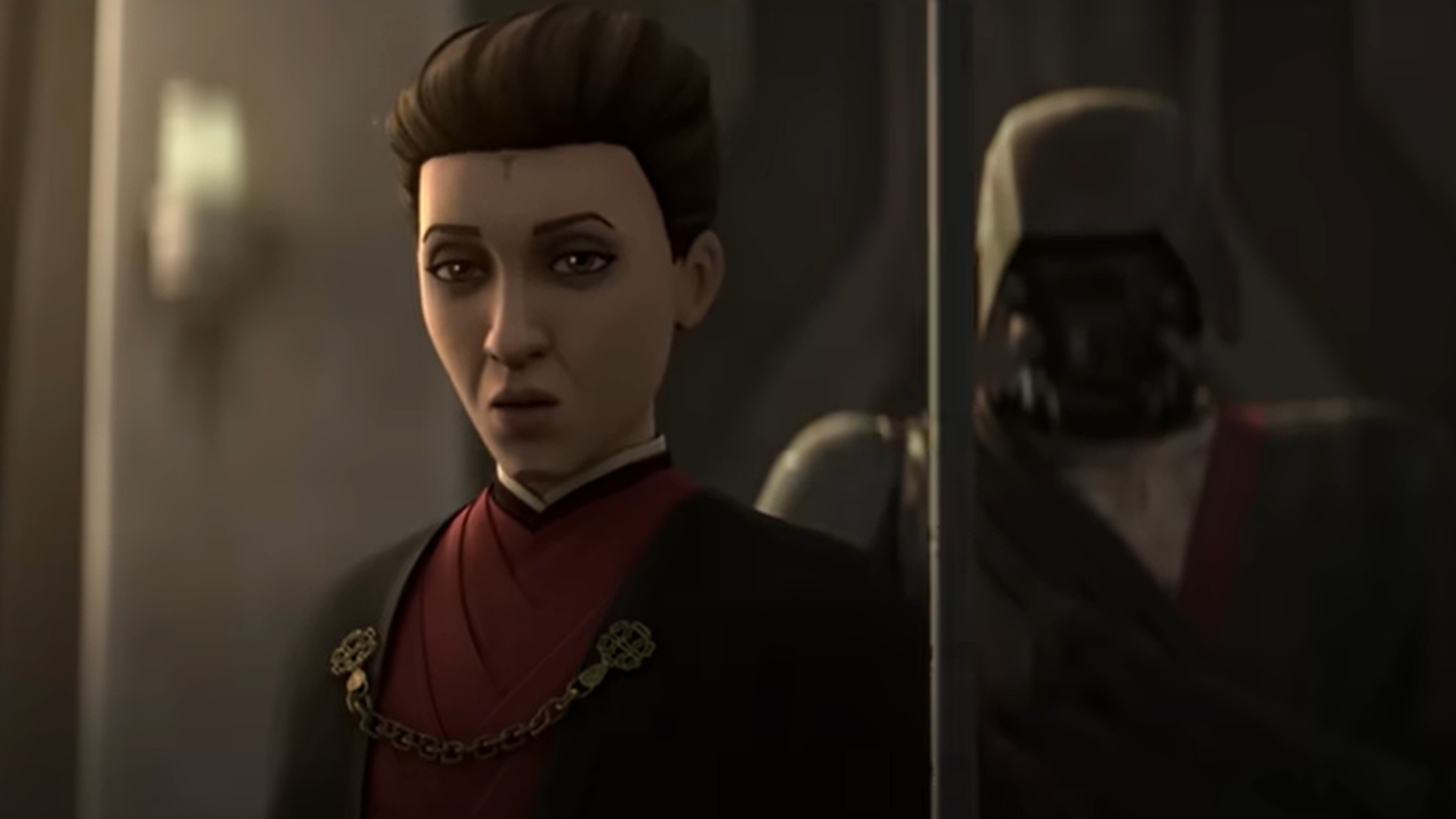 A woman seizes control of a people in this image from Lucasfilm.