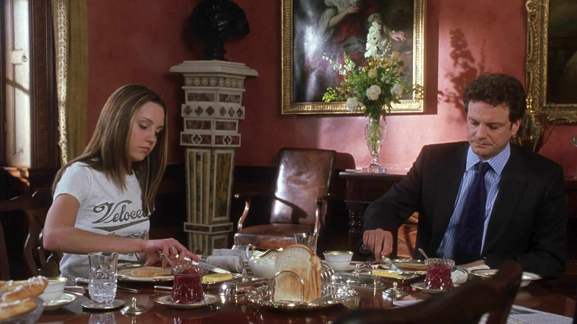 A father and daughter have breakfast in this image from Warner Bros.